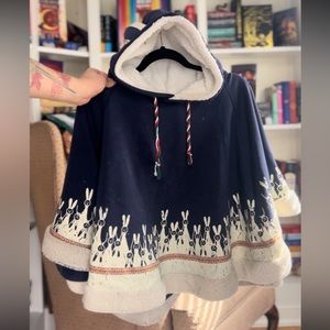 Bunny ears hooded poncho OS